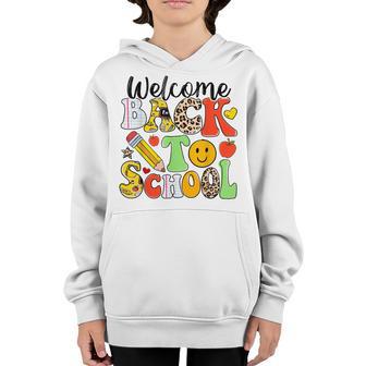 Groovy Teacher Vibes Elementary Retro Welcome Back To School Youth Hoodie - Thegiftio UK