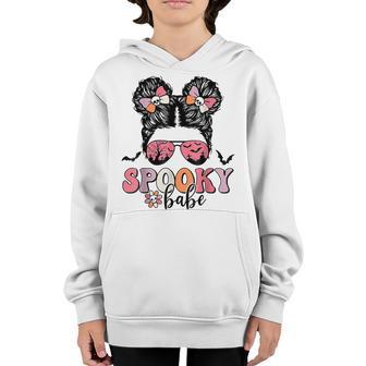 Halloween Funny Messy Bun Girl Spooky Babe Season Groovy Youth Hoodie - Thegiftio UK