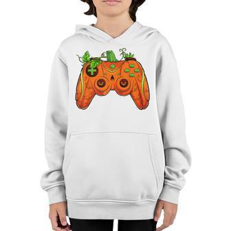 Halloween Gamer Pumpkin Controller Video Gamer Kids Boys V4 Youth Hoodie - Thegiftio UK