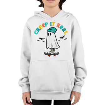 Halloween Ghost Skateboard Creep It Real Retro Skater Boys Youth Hoodie - Thegiftio UK