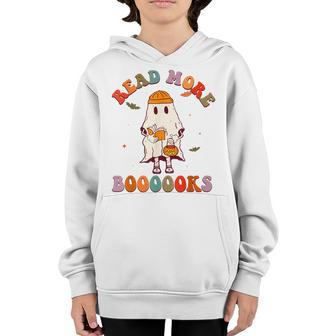 Halloween Groovy Read More Books Cute Boo Ghost Reading Kids V2 Youth Hoodie - Thegiftio UK