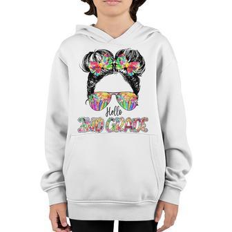 Hello 2Nd Grade Messy Bun Girl Happy First Day Of School Youth Hoodie - Thegiftio UK