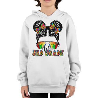 Hello 3Rd Grade Messy Bun Girl First Day Of School Youth Hoodie - Thegiftio UK