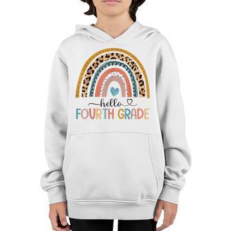 Hello 4Th Grade Teacher Rainbow Leopard Back To School Funny Youth Hoodie - Thegiftio UK