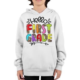 Hello First Grade 1St Grade Back To School Leopard Youth Hoodie - Thegiftio UK