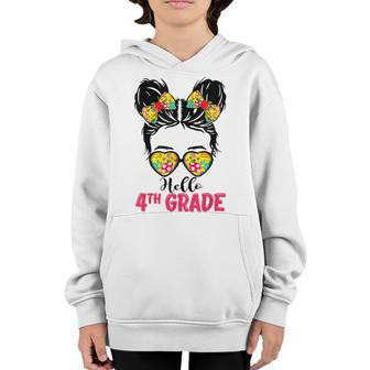 Hello Fourth Grade Messy Bun Girls 4Th Grade Back To School Youth Hoodie - Seseable