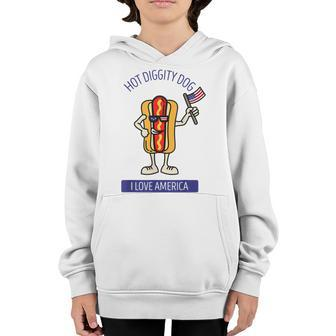 Hot Diggity Dog July 4Th Patriotic Bbq Picnic Usa Funny Youth Hoodie - Seseable