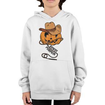 Howdy Pumpkin Cowboy Halloween Costume Retro Vintage Youth Hoodie - Thegiftio UK