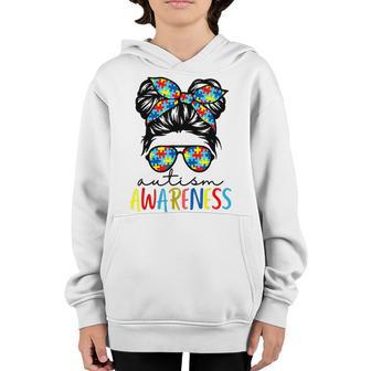 I’M A Warrior Autism Awareness Messy Bun Girl Youth Hoodie - Thegiftio UK