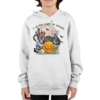 Im Too Cute To Spook The Witch Cat And Castle Halloween Youth Hoodie - Thegiftio UK