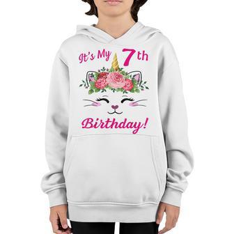 Its My 7 Birthday Caticorn Outfits For Toddler Girls Youth Hoodie - Thegiftio UK