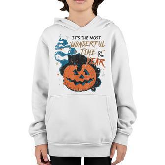 Its The Most Wonderful Time Of The Year Black Cat Halloween Youth Hoodie - Thegiftio UK