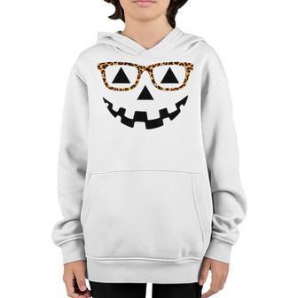 Jack O Lantern Face Pumpkin Halloween Leopard Glasses Girls Youth Hoodie - Thegiftio UK
