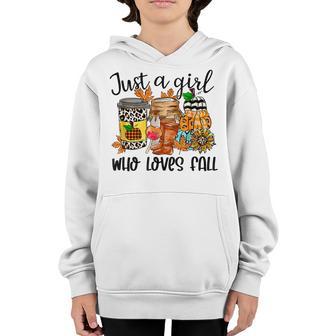 Just A Girl Who Loves Fall Leopard Pumpkin Fall Vintage Youth Hoodie - Thegiftio UK