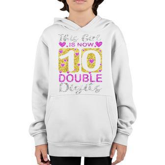 Kids 10 Year Old Gifts This Girl Is Now 10 Double Digits Birthday V2 Youth Hoodie - Thegiftio UK