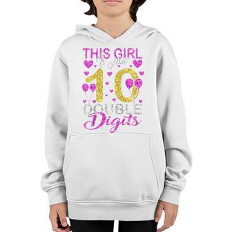 Kids 10 Year Old Gifts This Girl Is Now 10 Double Digits Birthday V3 Youth Hoodie - Thegiftio UK