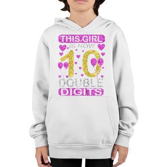 Kids 10 Year Old Gifts This Girl Is Now 10 Double Digits Birthday V4 Youth Hoodie - Thegiftio UK
