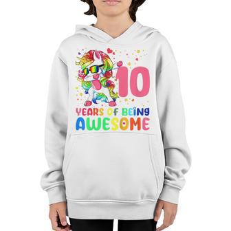 Kids 10 Years Of Being Awesome 10Th Birthday Girl Dabbing Unicorn Youth Hoodie - Thegiftio UK