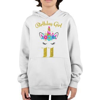 Kids 11 Years Old Gifts 11Th Birthday Girl Funny Unicorn Face Youth Hoodie - Thegiftio UK
