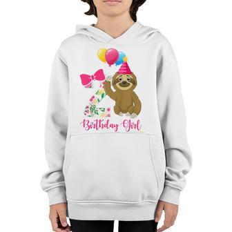 Kids 2 Year Old Cool Cute Sloth Balloons 2Nd Birthday Girls Party Youth Hoodie - Thegiftio UK