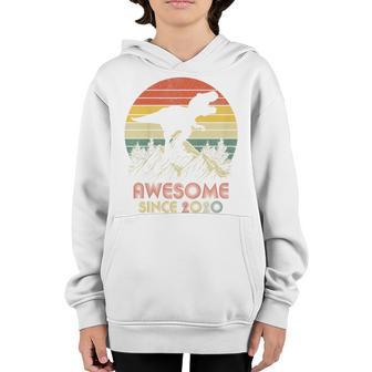 Kids 2 Year Old Gift Awesome Since 2020 2Nd Birthday Boy Dinosaur Youth Hoodie - Thegiftio UK