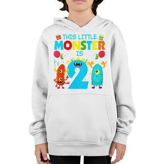 Kids 2 Year Old Gifts This Little Monster Is 2Nd Birthday Boy Youth Hoodie - Thegiftio UK