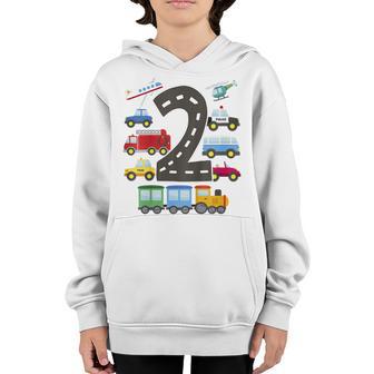 Kids 2 Year Old Transportation Birthday Car Train Plane 2Nd Gifts Youth Hoodie - Thegiftio UK