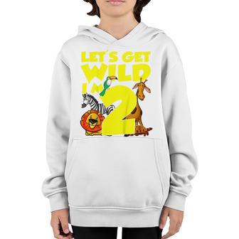 Kids 2 Years Old Gifts Lets Get Wild Im 2Nd Birthday Zoo Animal Youth Hoodie - Thegiftio UK