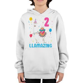 Kids 2Nd Birthday I Am 2 Years Old And Llamazing Llama Girl Ns Youth Hoodie - Thegiftio UK