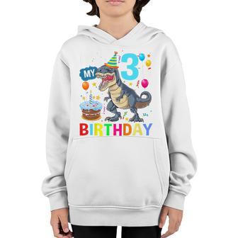 Kids 3 Year Old 3Rd Birthday Boy Dino T Rex Dinosaur Gifts Youth Hoodie - Thegiftio UK