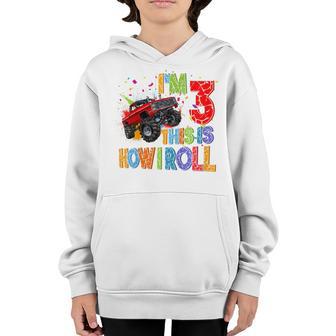 Kids 3 Year Old Gift 3Rd Birthday Boy Funny Monster Truck Car Youth Hoodie - Thegiftio UK