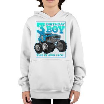 Kids 3 Year Old Gift Kids Toddler 3Rd Birthday Boy Monster Truck Youth Hoodie - Thegiftio UK
