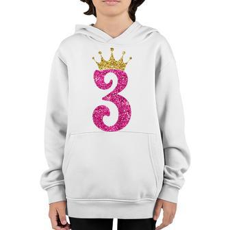 Kids 3 Year Old Gifts 3Rd Birthday Girl Golden Crown Party Youth Hoodie - Thegiftio UK