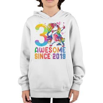 Kids 3 Year Old Girls Awesome Since 2019 Dabbing Unicorn Birthday Youth Hoodie - Thegiftio UK
