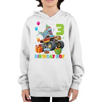 Kids 3 Year Old Monster Truck Dinosaur 3Rd Birthday Boys Toddler Youth Hoodie - Thegiftio UK