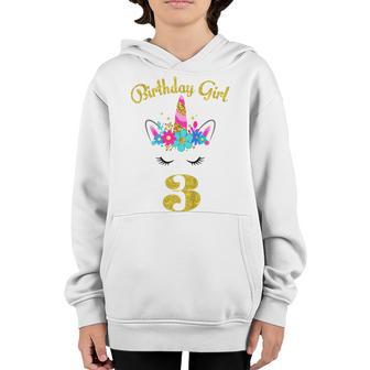 Kids 3 Years Old Gifts 3Rd Birthday Girl Funny Unicorn Face Youth Hoodie - Thegiftio UK