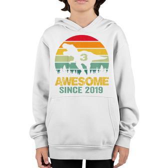 Kids 3Rd Birthday Gift 3 Year Old Boy Dinosaur Awesome Since 2019 Youth Hoodie - Thegiftio UK