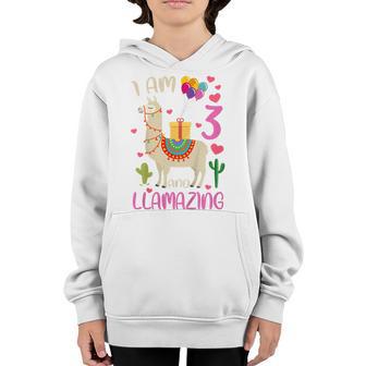 Kids 3Rd Birthday I Am 3 Years Old And Llamazing Llama Girl Ns V2 Youth Hoodie - Thegiftio UK