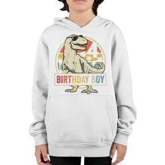 Kids 4 Year Old 4Th Birthday Boy T Rex Dinosaur V2 Youth Hoodie - Thegiftio UK