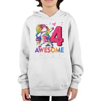 Kids 4 Year Old Awesome Since 2018 Dabbing Unicorn Ns Girls Youth Hoodie - Thegiftio UK