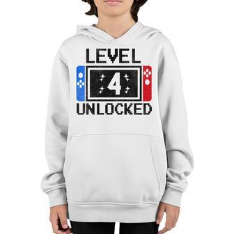 Kids 4 Year Old Gift Level 4 Unlocked Video Gamer 4Th Birthday Youth Hoodie - Thegiftio UK