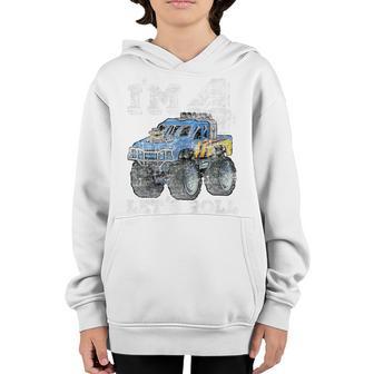 Kids 4 Year Old Gifts 4Th Birthday Boy Toddler Monster Truck Youth Hoodie - Thegiftio UK
