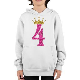 Kids 4 Year Old Gifts 4Th Birthday Girl Golden Crown Party Youth Hoodie - Thegiftio UK