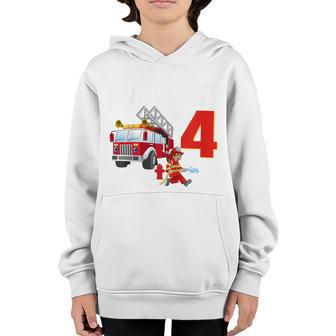 Kids 4 Year Old Gifts Its My 4Th Birthday Boy Fire Truck Fireman Youth Hoodie - Thegiftio UK