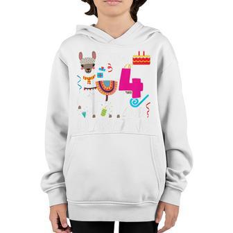Kids 4 Year Old I Am 4 Years Old And Llamazing Llama 4Th Birthday Youth Hoodie - Thegiftio UK