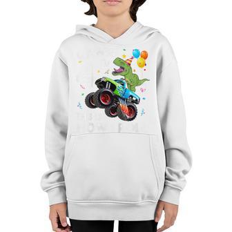 Kids 4 Year Old Monster Truck Dinosaur 4Th Birthday Boy Toddler Youth Hoodie - Thegiftio UK