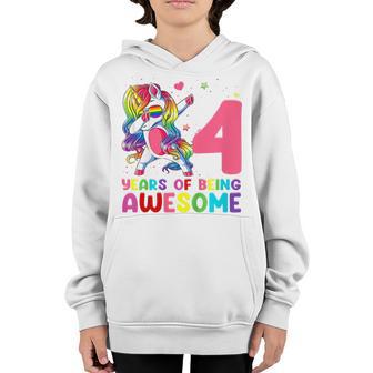 Kids 4 Years Old Gifts Awesome Unicorn Dabbing 4Th Birthday Girl Youth Hoodie - Thegiftio UK