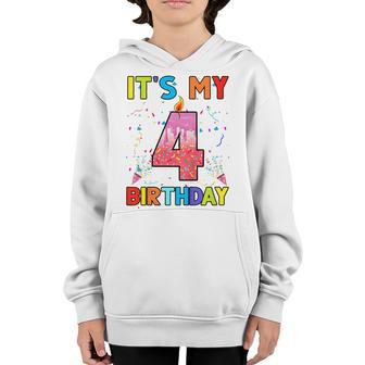 Kids 4 Years Old Gifts Its My 4Th Birthday Doughnut Girl Kids Youth Hoodie - Thegiftio UK