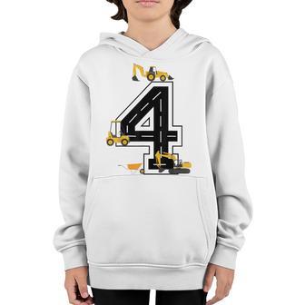 Kids 4Th Birthday Crane Excavator Truck 4 Year Old Diggers Youth Hoodie - Thegiftio UK