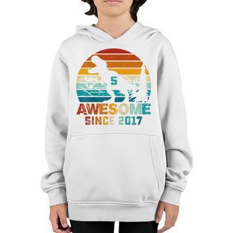 Kids 5 Year Old Gift Dinosaur Awesome Since 2017 5Th Birthday Boy Youth Hoodie - Thegiftio UK